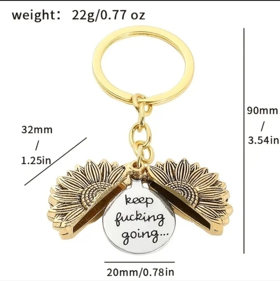 Sunflower Charm Keychain "Keep F*cking Going" - Picture 4 of 6